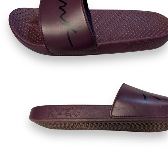 Women’s Victoria’s Secret Pink Single Strap Slide Script‎ Logo Burgundy - Picture 5 of 8